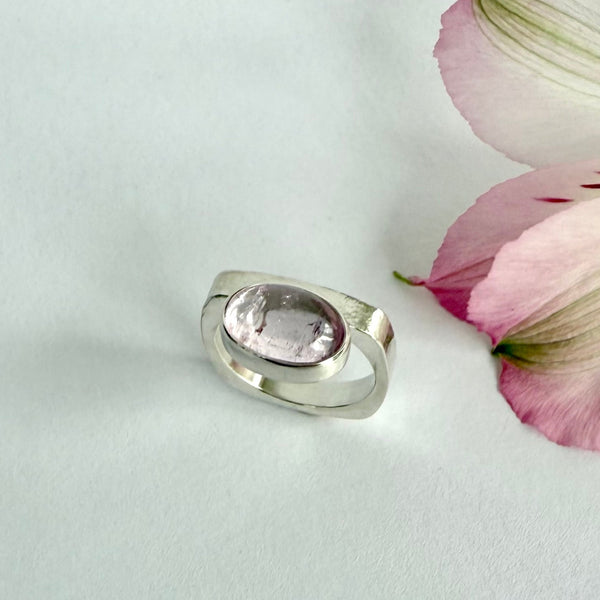 Silver ring with morganite