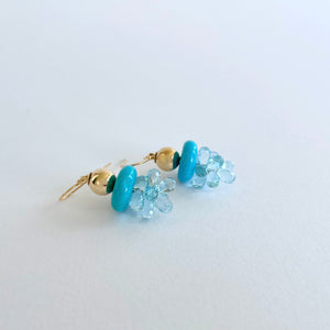 Gold earrings with turquoise and blue topaz