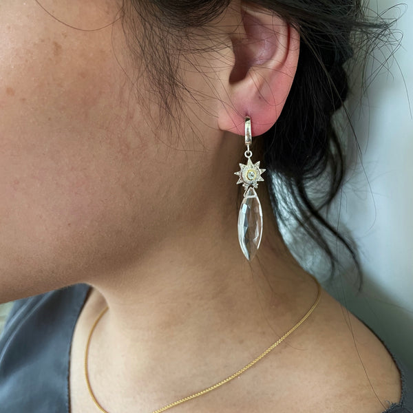 Sun earrings, crystal, sapphire