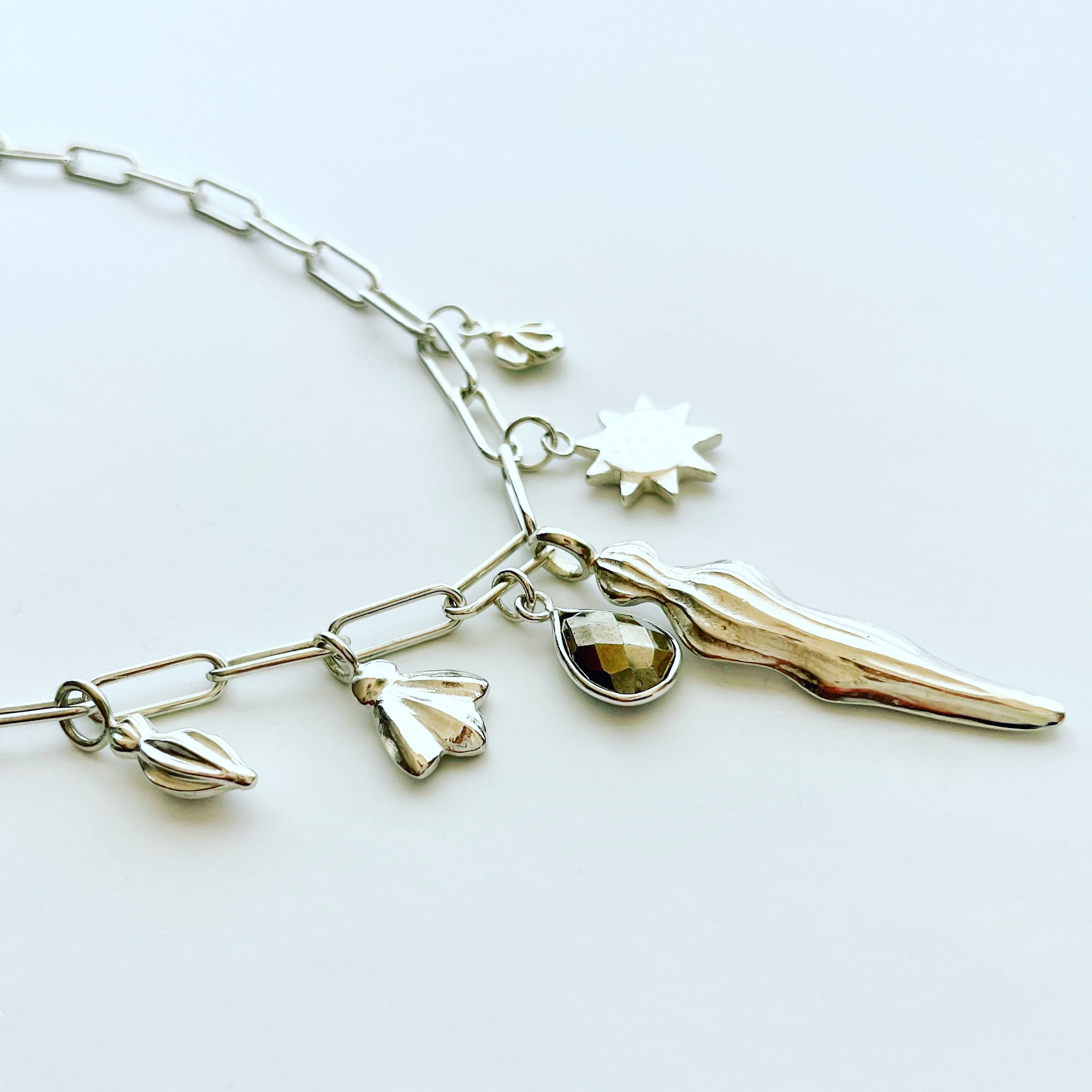 Silver charm necklace