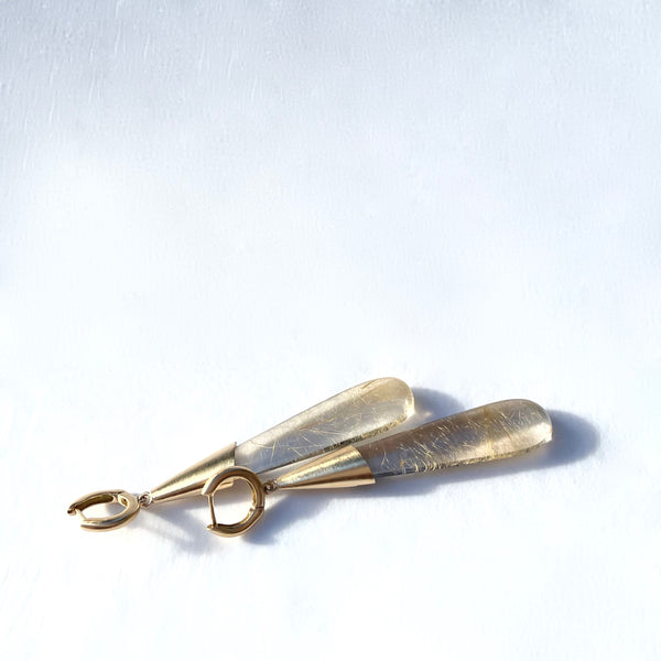 Gold earrings with rutile quartz