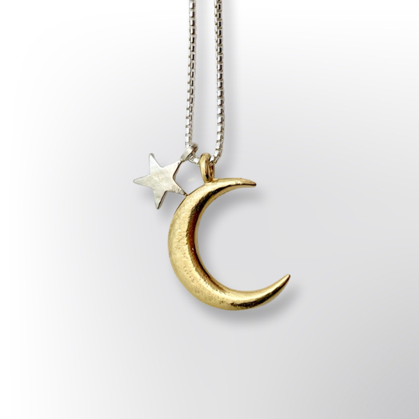 Gold moon, silver star nacklace