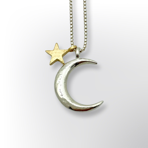 Silver moon, gold star necklace