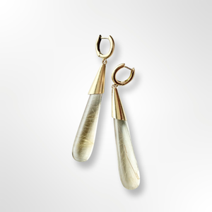 Gold earrings with rutile quartz