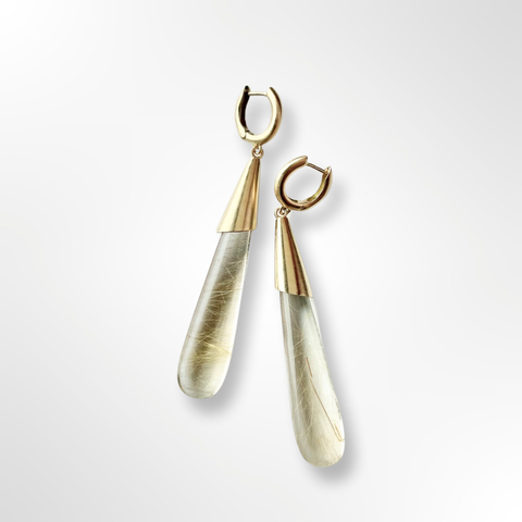 Gold earrings with rutile quartz