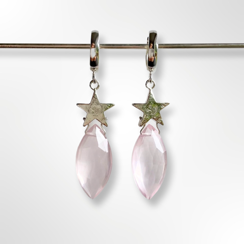 Star earrings with rose quartz