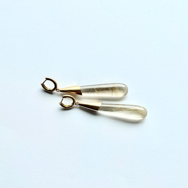 Gold earrings with rutile quartz