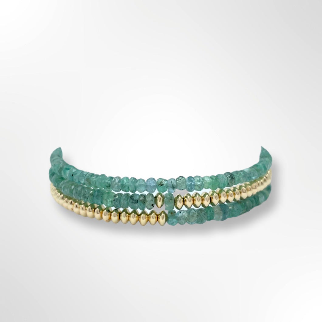 Wrap bracelet emerald , 14k gold