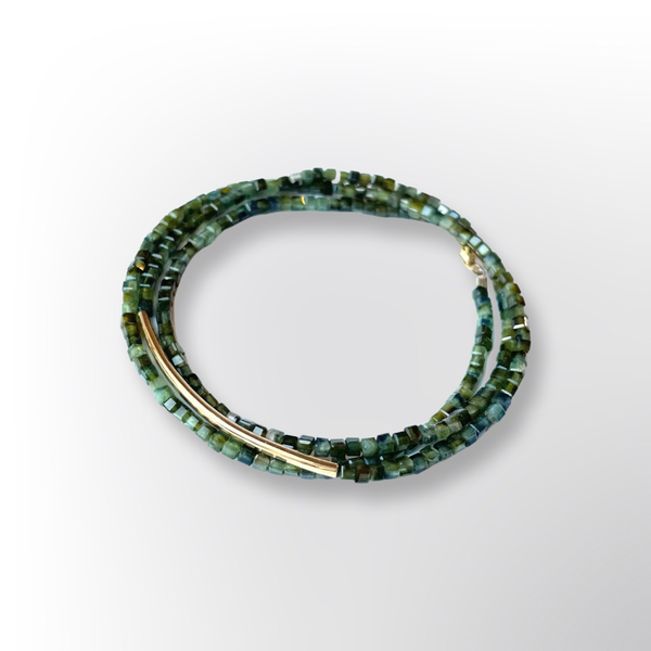 Wrap bracelet, green tourmaline, 14k gold