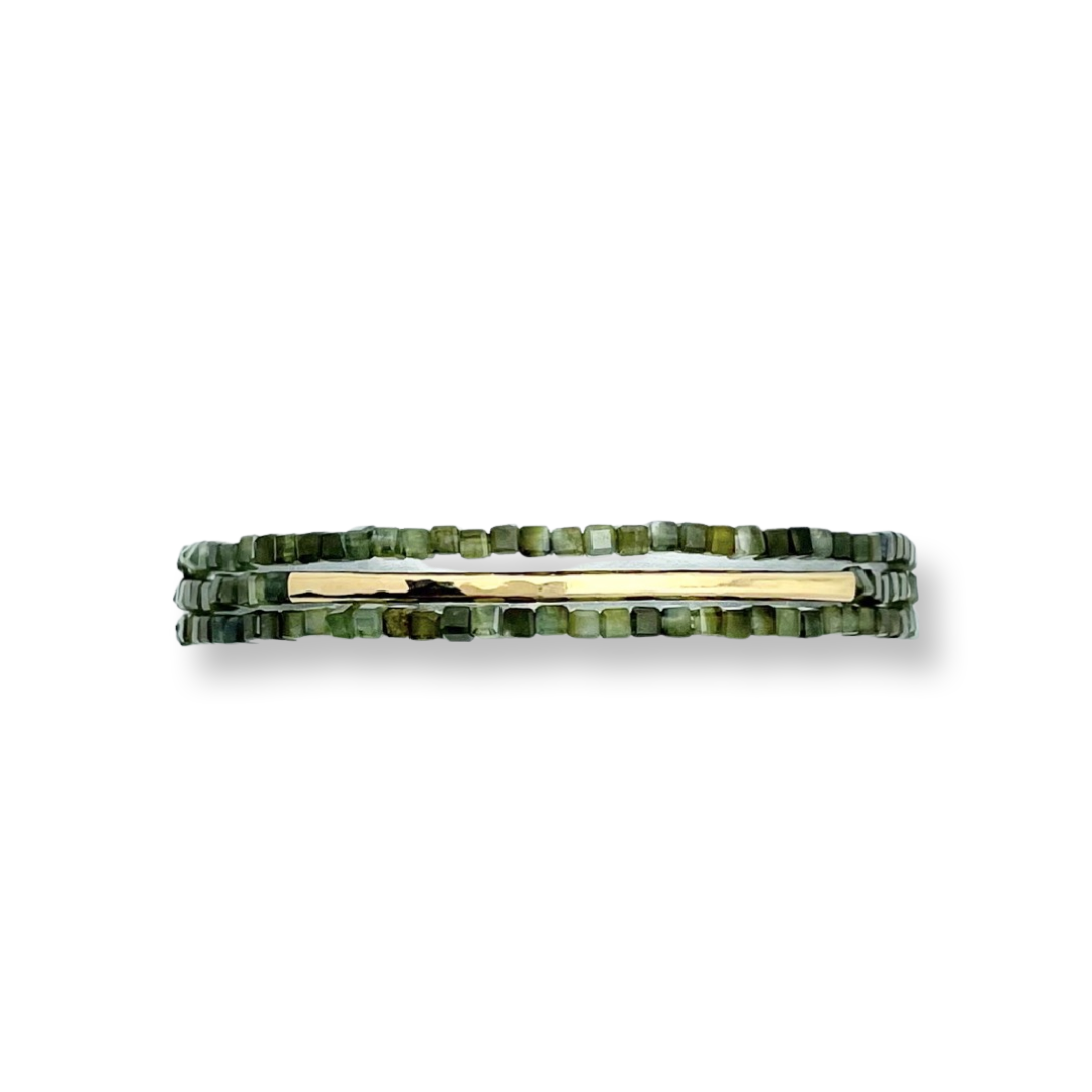 Wrap bracelet, green tourmaline, 14k gold