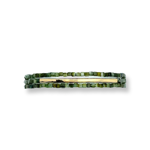 Wrap bracelet, green tourmaline, 14k gold