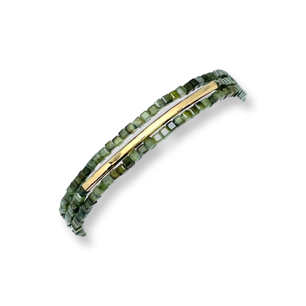 Wrap bracelet, green tourmaline, 14k gold